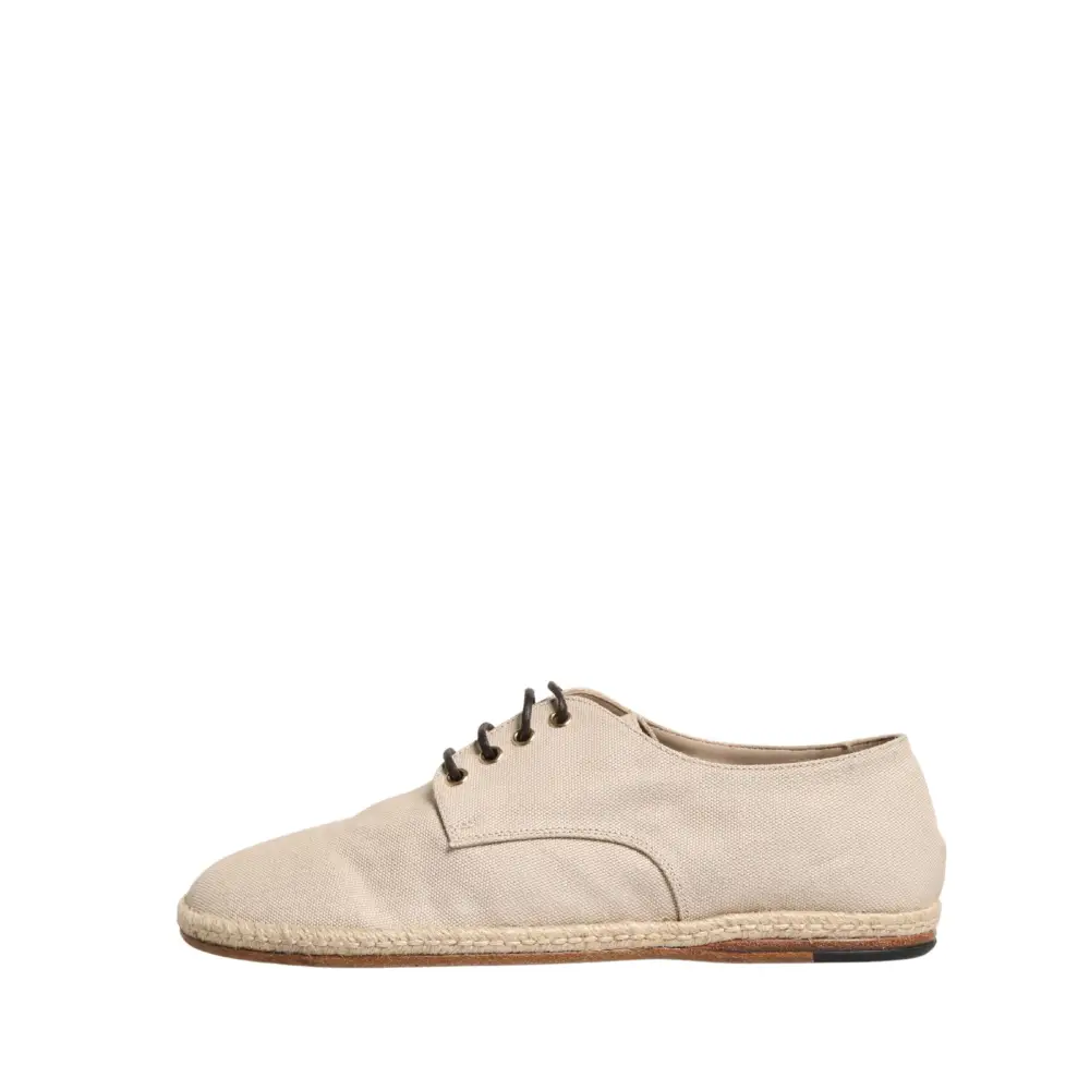 Dolce & Gabbana Beige Espadrille Sole Lace Up Canvas Derby Shoes - 44 - Loafers