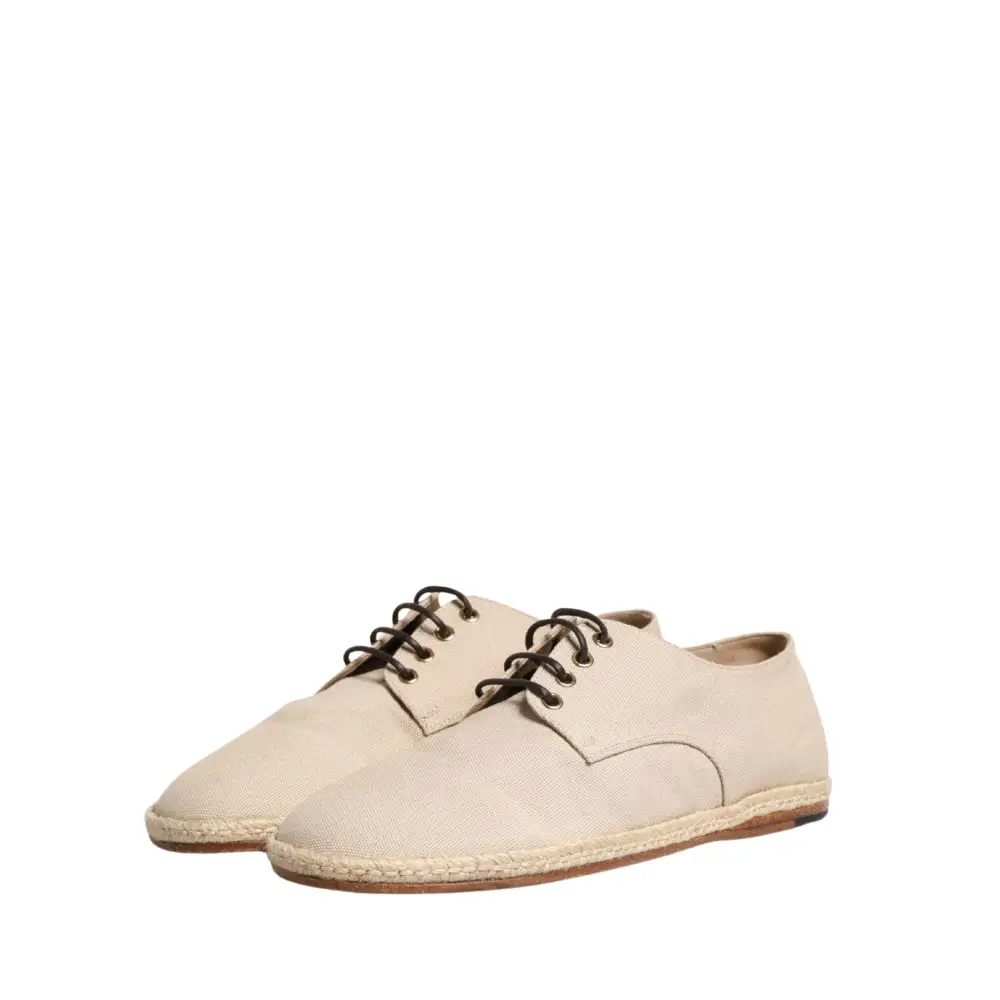 Dolce & Gabbana Beige Espadrille Sole Lace Up Canvas Derby Shoes - 44 - Loafers