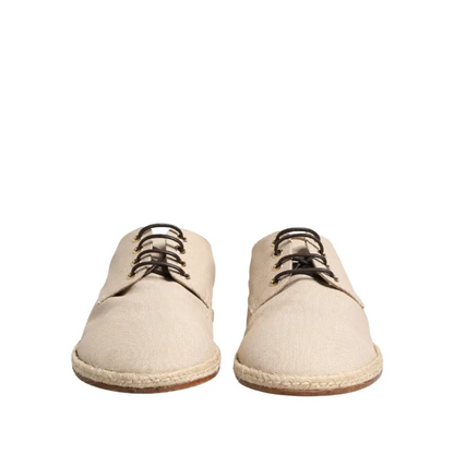 Dolce & Gabbana Beige Espadrille Sole Lace Up Canvas Derby Shoes - 44 - Loafers