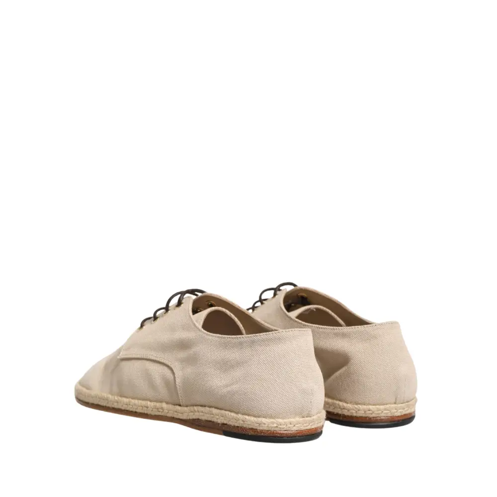 Dolce & Gabbana Beige Espadrille Sole Lace Up Canvas Derby Shoes - 44 - Loafers