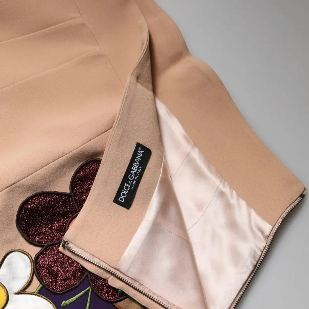 Dolce & Gabbana Beige Floral High Waist Pencil Cut Skirt