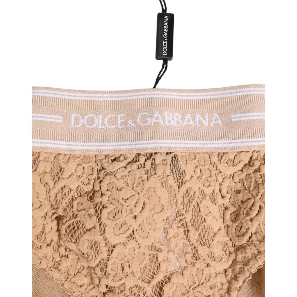 Dolce & Gabbana Beige Lace Brasiliano Briefs Logo Waistband Underwear