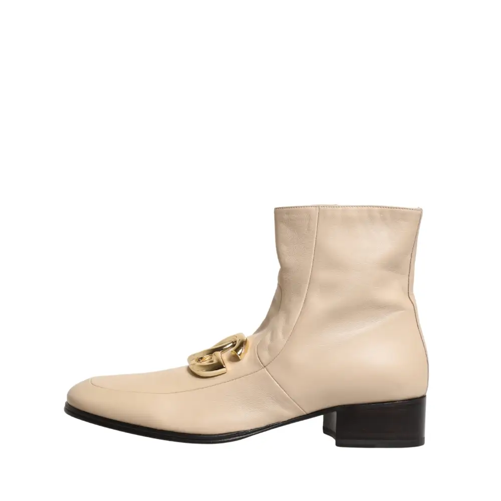 Dolce & Gabbana Beige Leather Logo Plaque Ankle Boots Shoes - 44 - Ankelstøvler