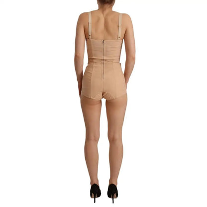 Dolce & Gabbana Beige Nylon Floral Lace Bodysuit Underwear