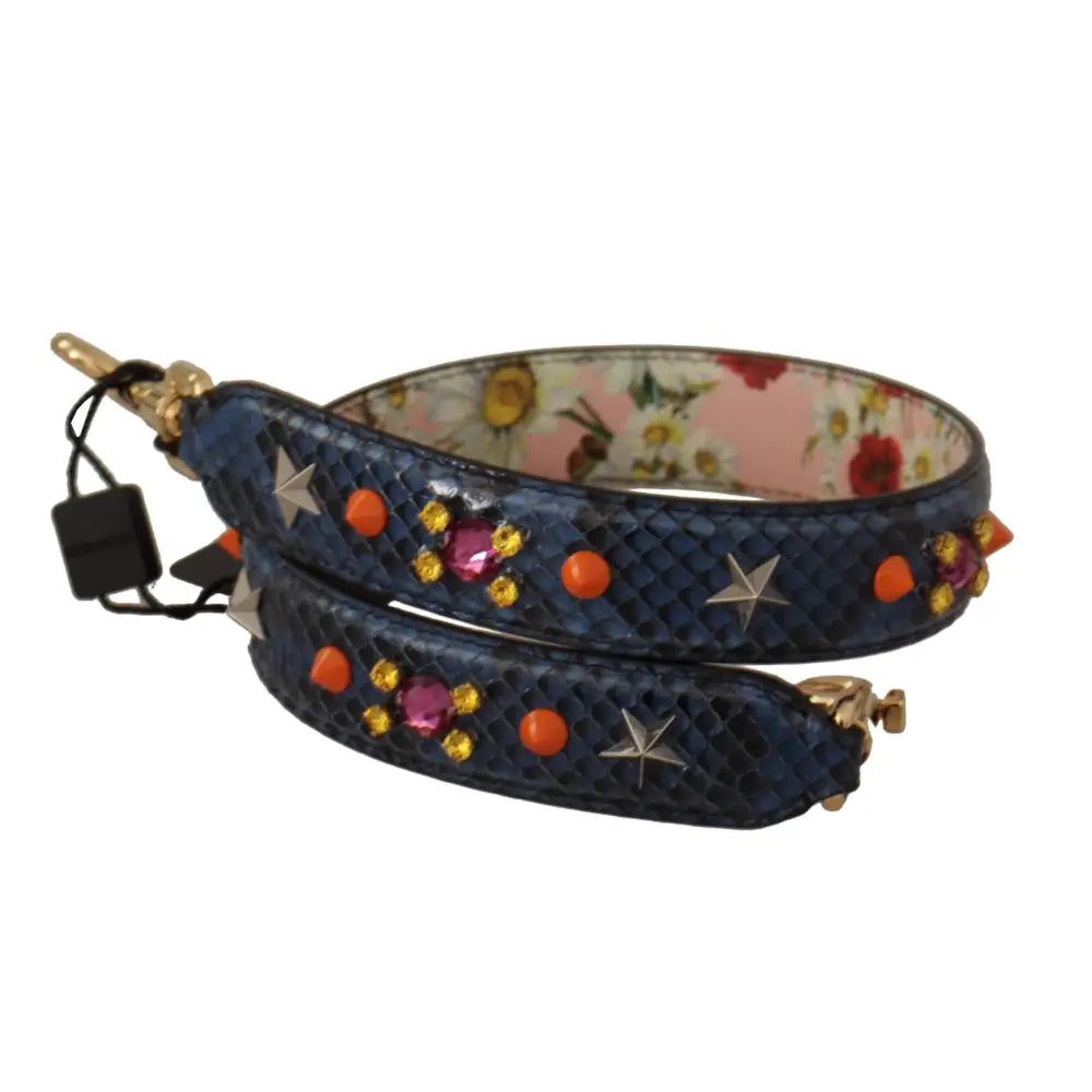 Dolce & Gabbana Blå Exotic Læder Krystals Reversible Skulder Strap