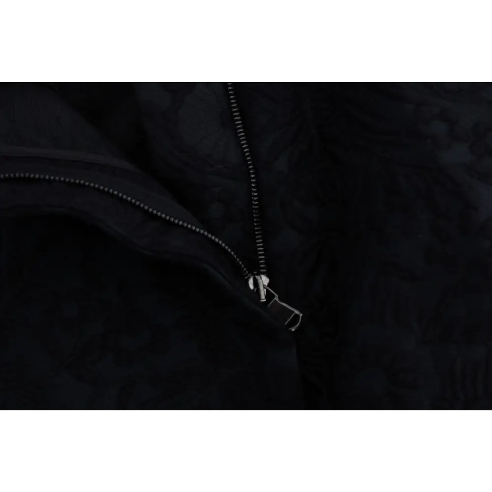 Dolce & Gabbana black brocade high waist capri shorts with black jacket silver zipper and textured fabric