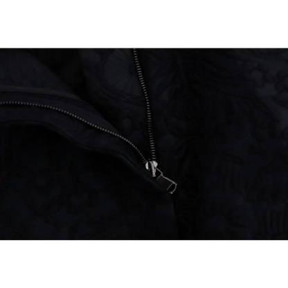 Dolce & Gabbana black brocade high waist capri shorts with black jacket silver zipper and textured fabric