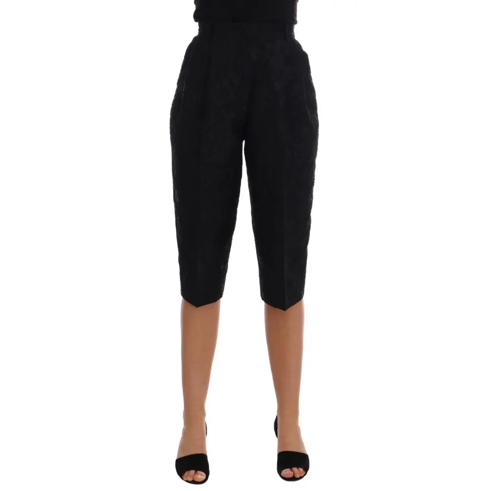 Dolce & Gabbana black brocade high waist capri shorts med tekstur og mønster