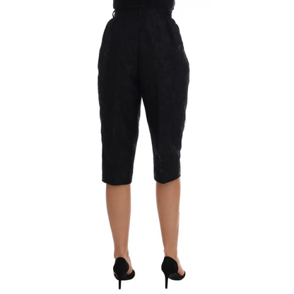 Dolce & Gabbana black brocade high waist capri shorts with lace cuffs