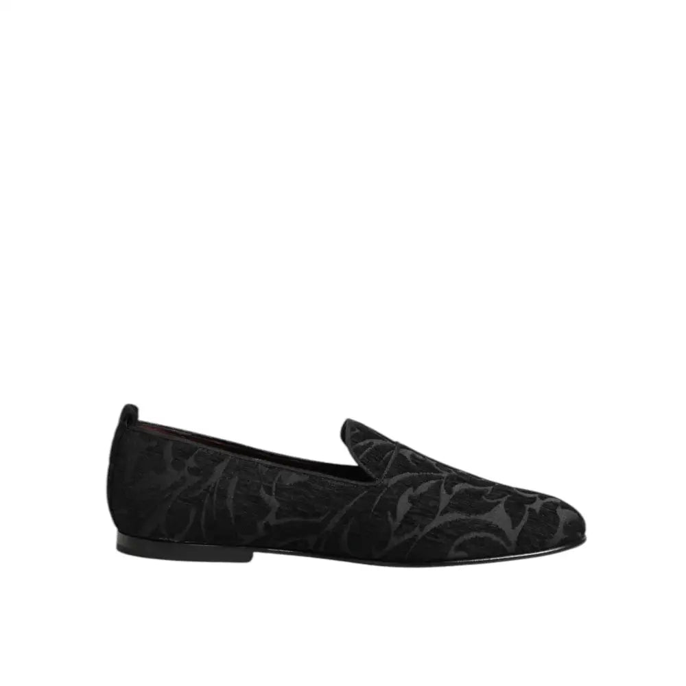 Dolce & Gabbana Black Brocade Loafers Slip On Men Dress Shoes