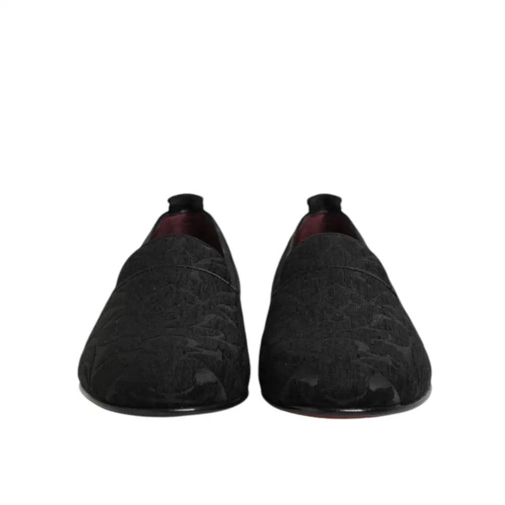 Dolce & Gabbana Black Brocade Loafers Slip On Men Dress Shoes