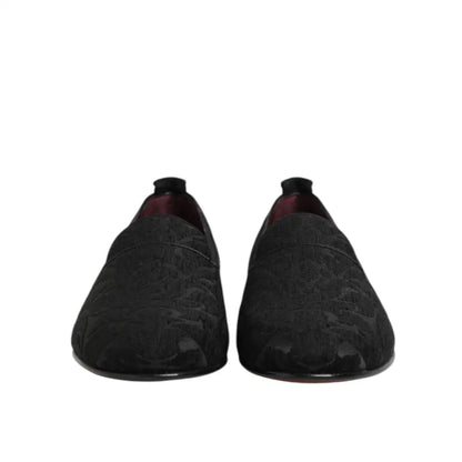 Dolce & Gabbana Black Brocade Loafers Slip On Men Dress Shoes