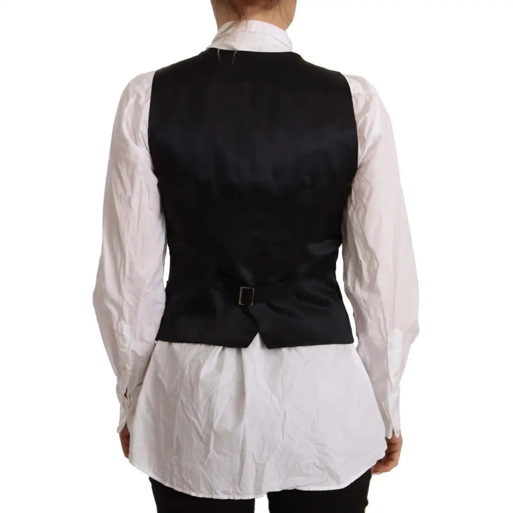 Dolce & Gabbana Black Button Down Sleeveless Vest Viscose Top