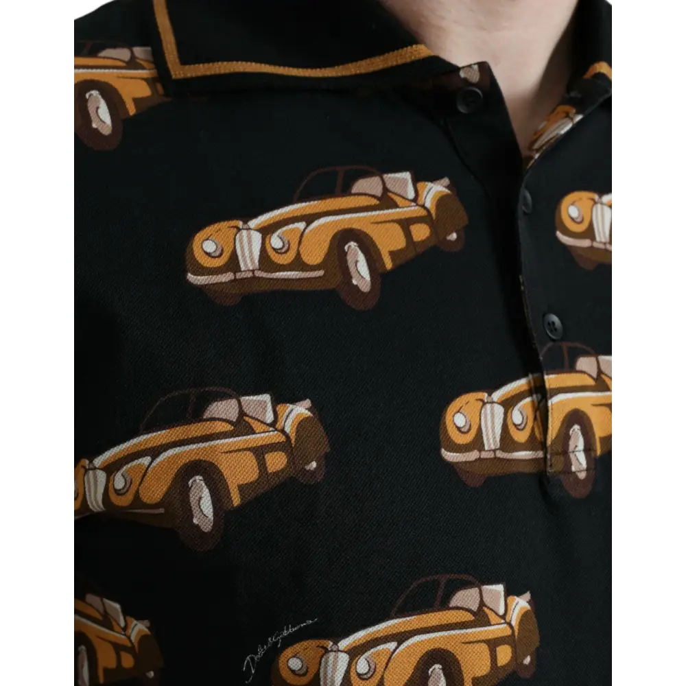 Dolce & Gabbana Black Car Print Short Sleeve Polo T-shirt - T-shirts