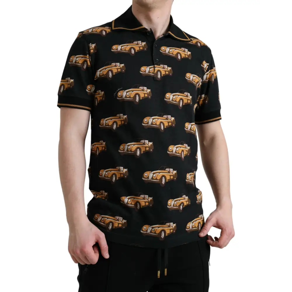 Dolce & Gabbana Black Car Print Short Sleeve Polo T-shirt - T-shirts