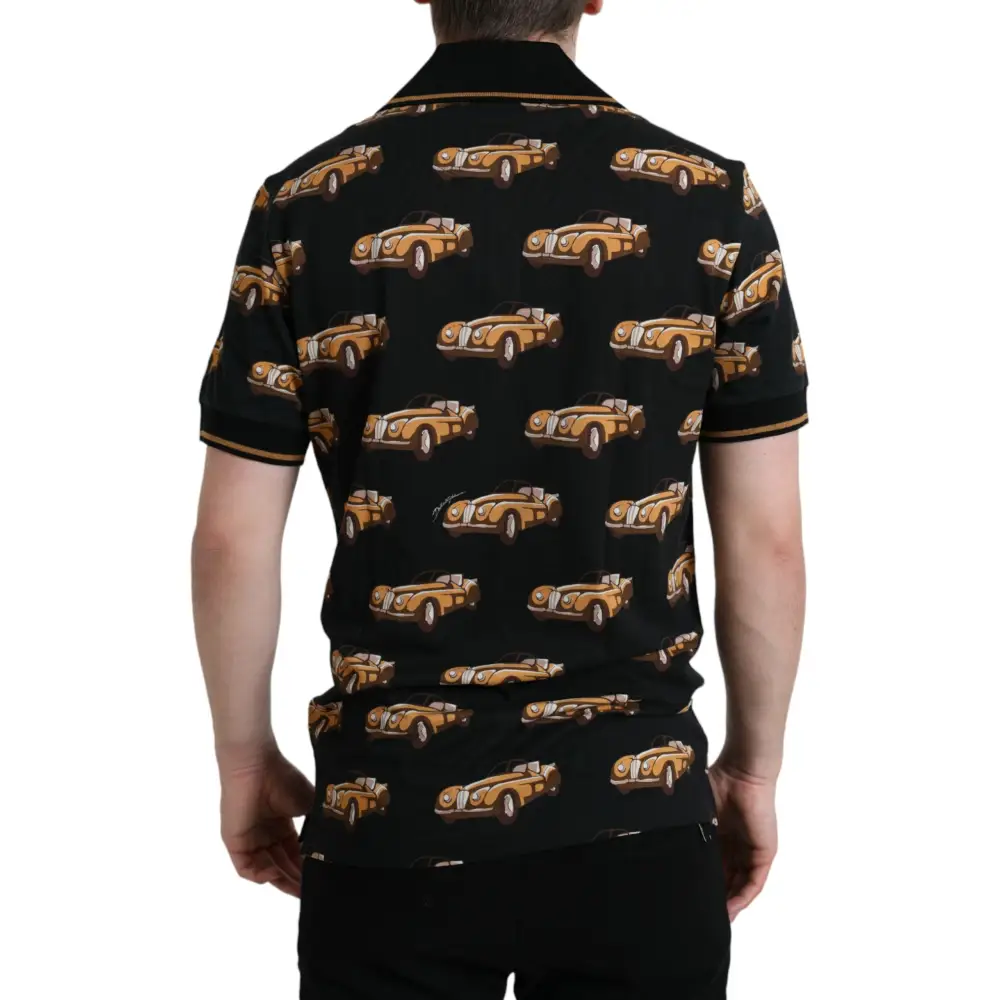 Dolce & Gabbana Black Car Print Short Sleeve Polo T-shirt - T-shirts