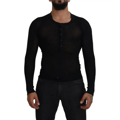 Dolce & Gabbana Black Cashmere Button Pullover Sweater