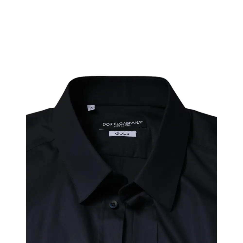 Dolce & Gabbana Black Cotton Blend Formal GOLD Dress Shirt - Skjorte