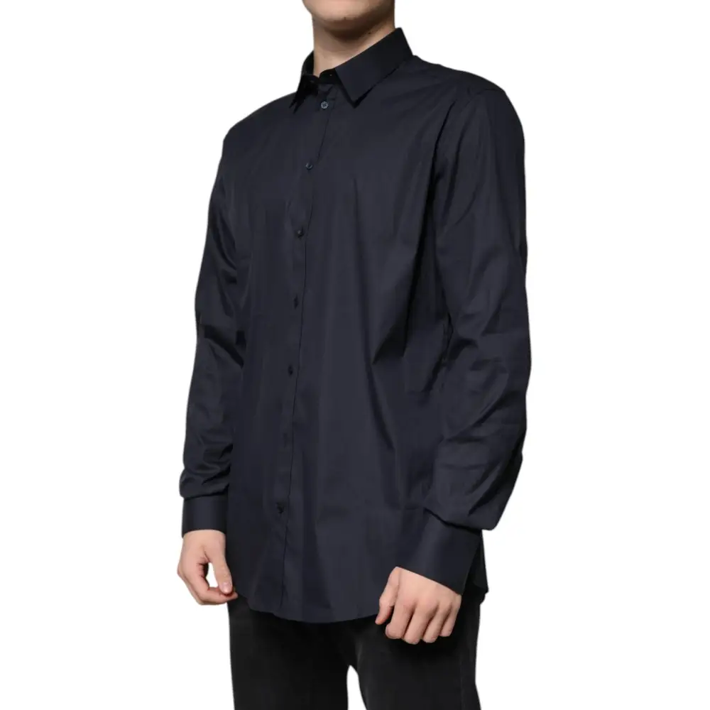 Dolce & Gabbana Black Cotton Blend Formal GOLD Dress Shirt - Skjorte