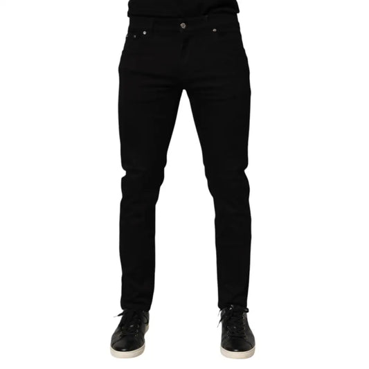 Dolce & Gabbana Black Cotton Blend Skinny Men Trouser Pants