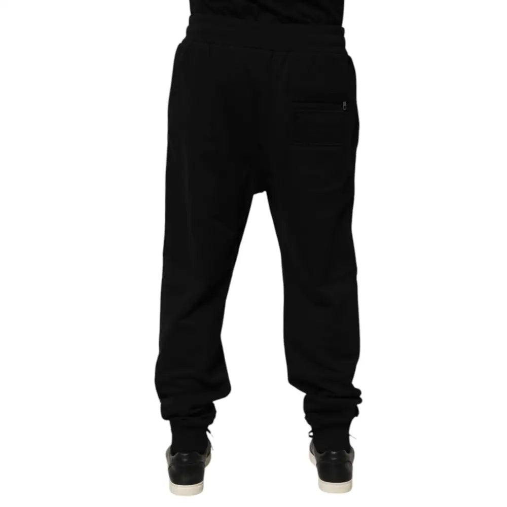 Dolce & Gabbana Black Cotton Drawstring Logo Sweatpants Pants
