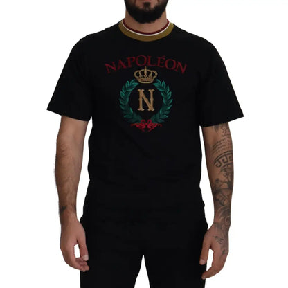 Dolce & Gabbana Black Cotton Embroidered Crewneck T-shirt