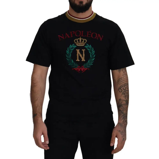 Dolce & Gabbana Black Cotton Embroidered Crewneck T-shirt