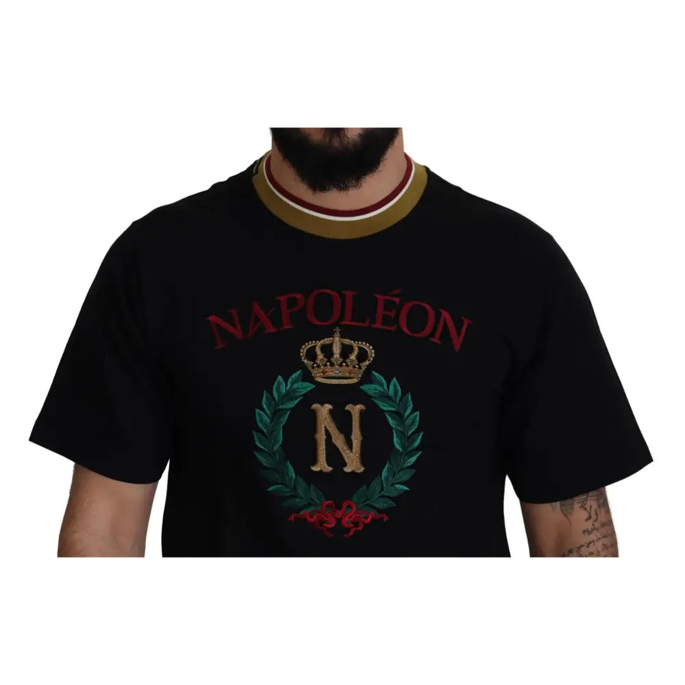 Dolce & Gabbana Black Cotton Embroidered Crewneck T-shirt