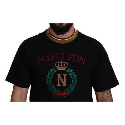 Dolce & Gabbana Black Cotton Embroidered Crewneck T-shirt