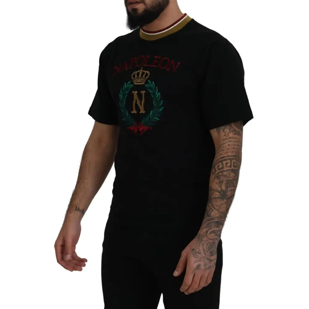 Dolce & Gabbana Black Cotton Embroidered Crewneck T-shirt