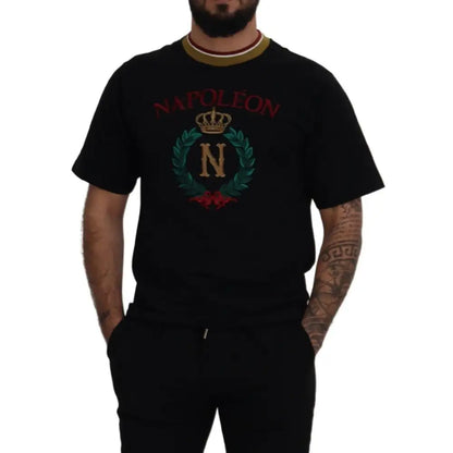 Dolce & Gabbana Black Cotton Embroidered Crewneck T-shirt