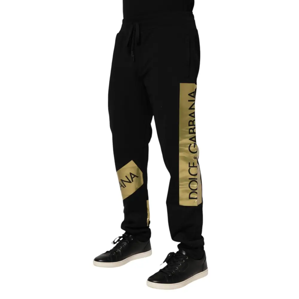 Dolce & Gabbana Black Cotton Logo Tape Men Jogger Pants - Bukser