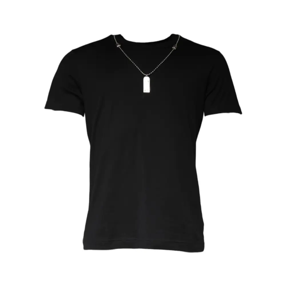Dolce & Gabbana Black Cotton Necklace Embellished T-shirt - T-shirts