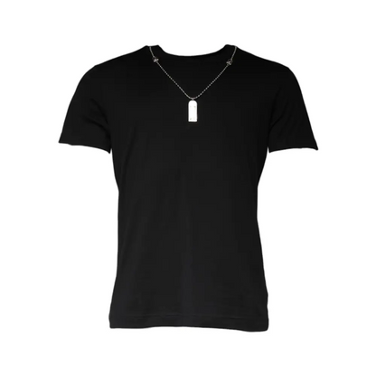 Dolce & Gabbana Black Cotton Necklace Embellished T-shirt - T-shirts