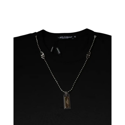 Dolce & Gabbana Black Cotton Necklace Embellished T-shirt - T-shirts