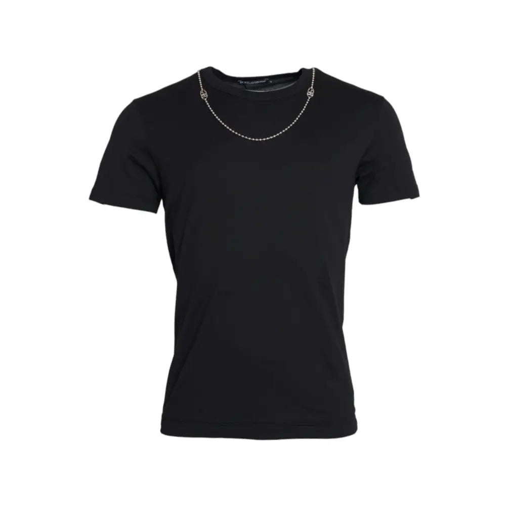 Dolce & Gabbana Black Cotton Silver Chain Short Sleeve T-shirt