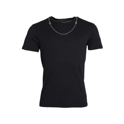 Dolce & Gabbana Black Cotton Silver Chain Short Sleeve T-shirt