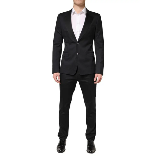 Dolce & Gabbana Black Cotton Single Breasted 2 Piece Suit - Jakkesæt