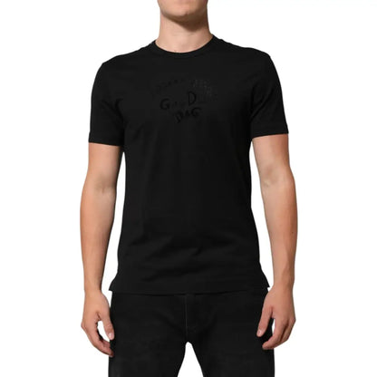 Dolce & Gabbana Black Cotton Velvet Logo Print Men T-shirt