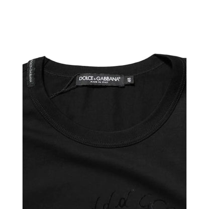 Dolce & Gabbana Black Cotton Velvet Logo Print Men T-shirt