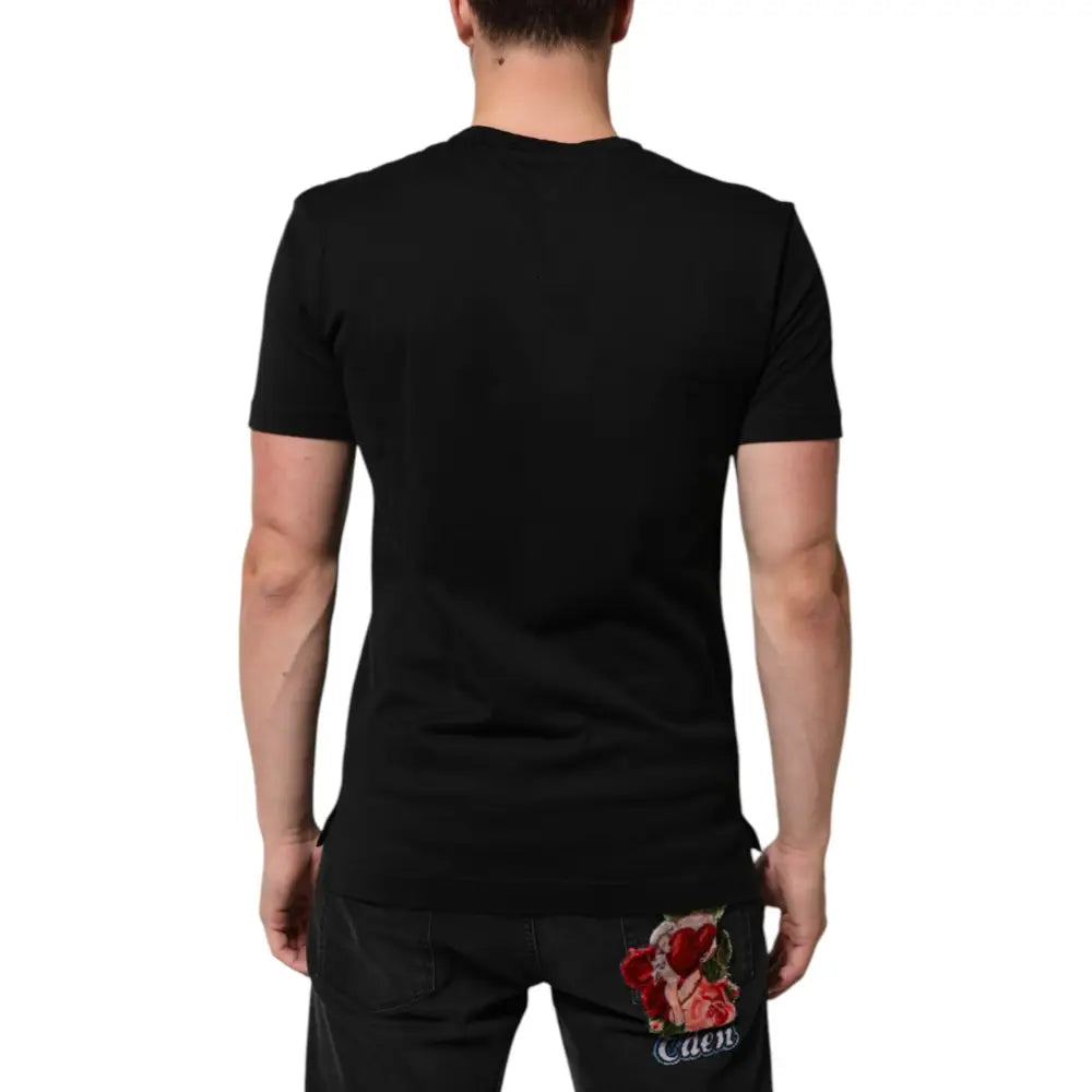 Dolce & Gabbana Black Cotton Velvet Logo Print Men T-shirt