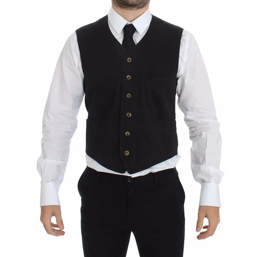 Dolce & Gabbana Black Cotton Viscose Dress Vest Blazer