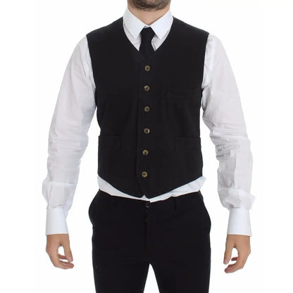 Dolce & Gabbana Black Cotton Viscose Dress Vest Blazer
