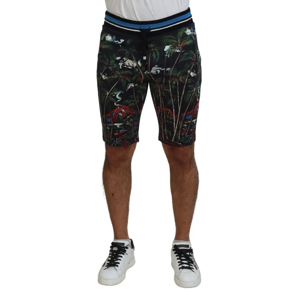 Dolce & Gabbana Black Cotton Volcano Print Casual Shorts