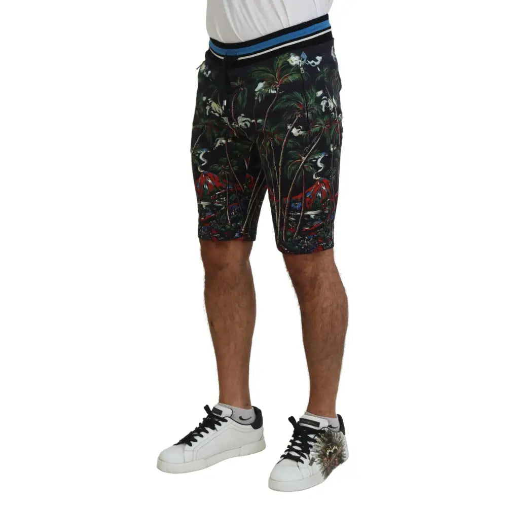 Dolce & Gabbana Black Cotton Volcano Print Casual Shorts