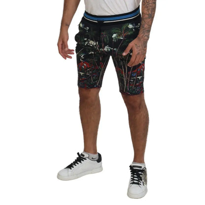Dolce & Gabbana Black Cotton Volcano Print Casual Shorts