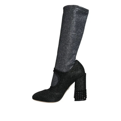 Dolce & Gabbana Black Crystal Mary Janes Booties Shoes