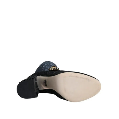 Dolce & Gabbana Black Crystal Mary Janes Booties Shoes