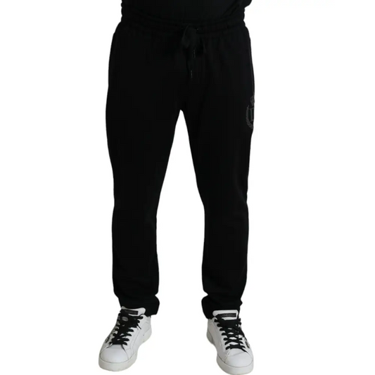 Dolce & Gabbana black DG logo skinny jogger sweatpants with drawstring waistband and subtle thigh logo