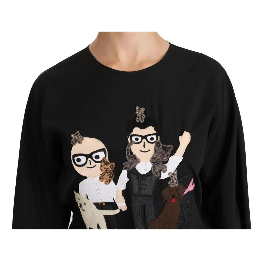Dolce & Gabbana Black #dgfamily Top T-shirt Silk Blouse